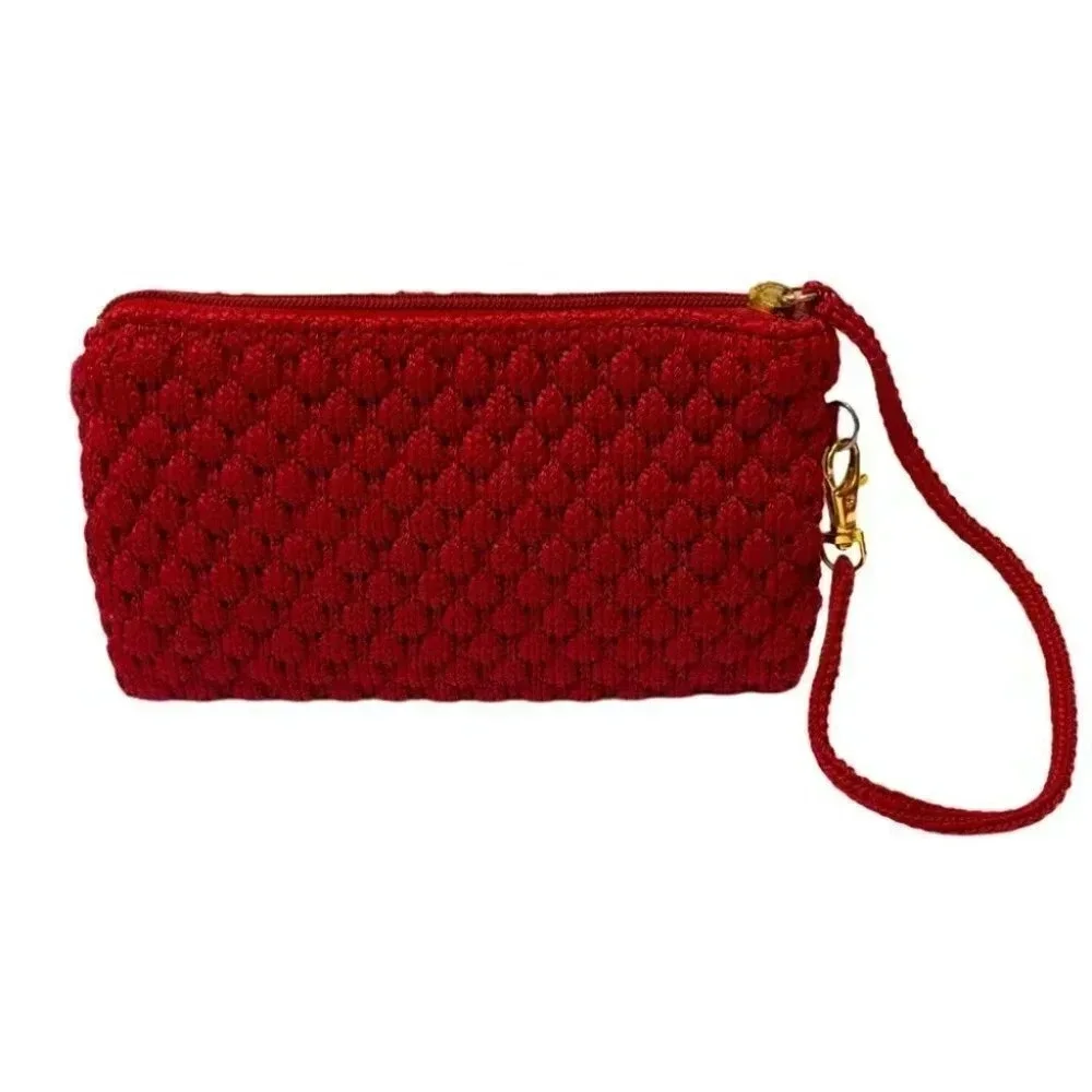 Red Woven Clutch Wristlet Evening‎ Bag Purse Small